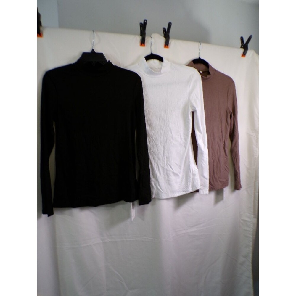 Lot of 3 Women's Mock Neck Sweaters M Black White Brown